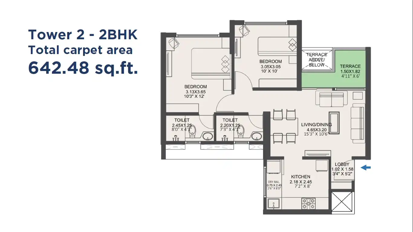 VTP Euphoria Unit plan - 643 sq.ft.