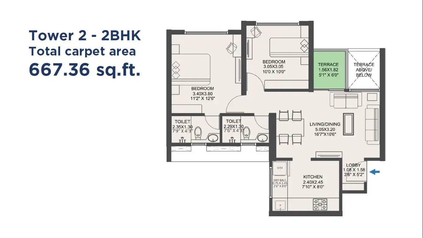 VTP Euphoria Unit plan - 667 sq.ft.