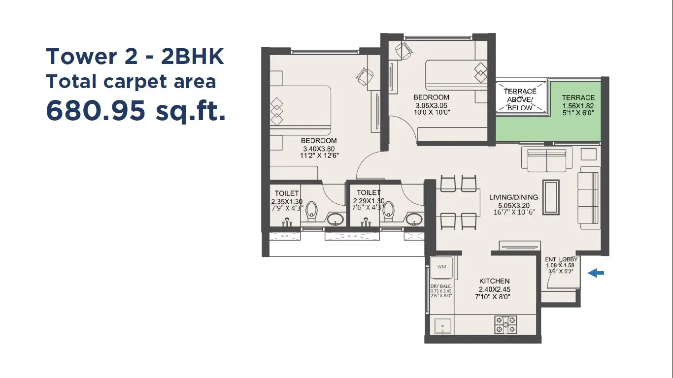 VTP Euphoria Unit plan - 681 sq.ft.