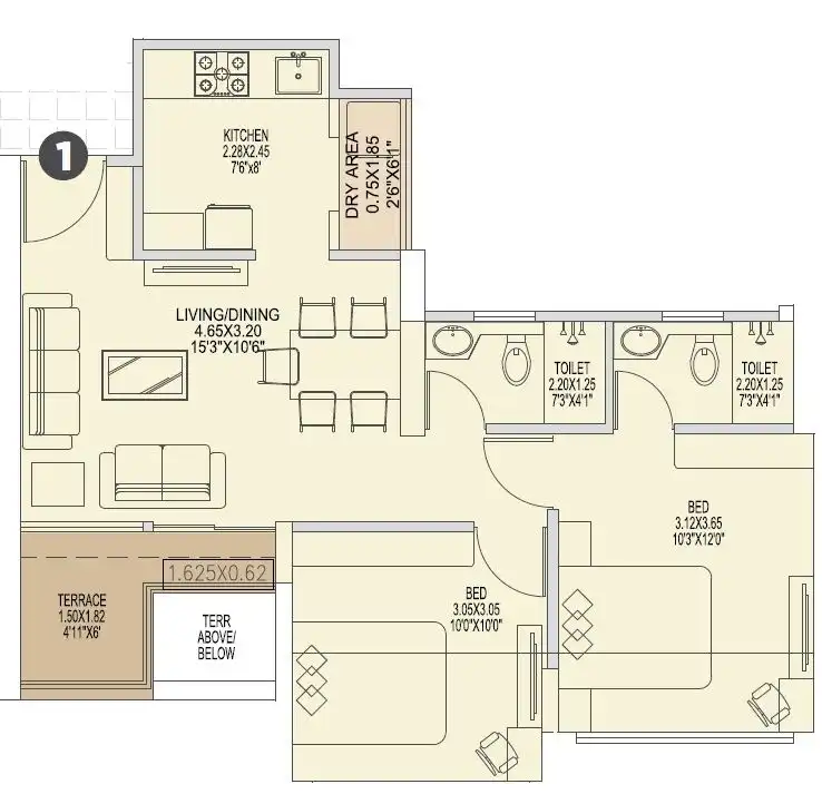 VTP Aethereus Unit plan - 634 sq.ft.