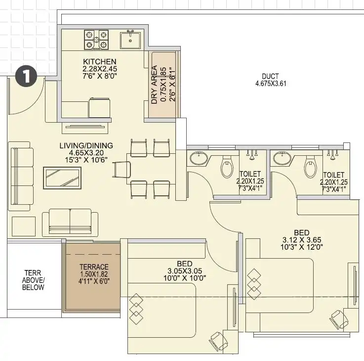 VTP Aethereus Unit plan - 722 sq.ft.