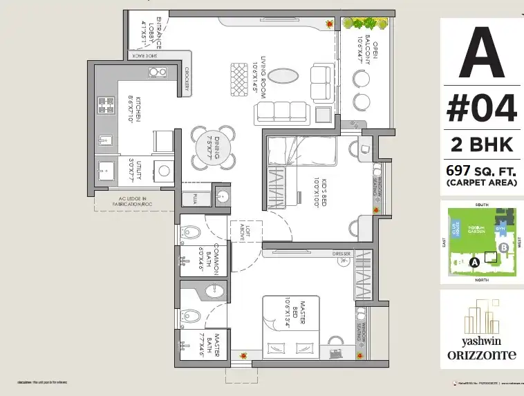 VJ Yashwin Orizzonte Unit plan - 697 sq.ft.