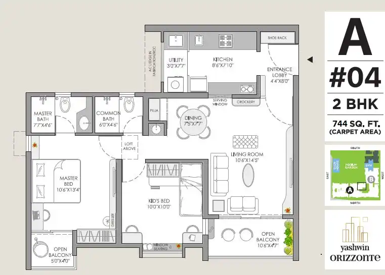 VJ Yashwin Orizzonte Unit plan - 744 sq.ft.