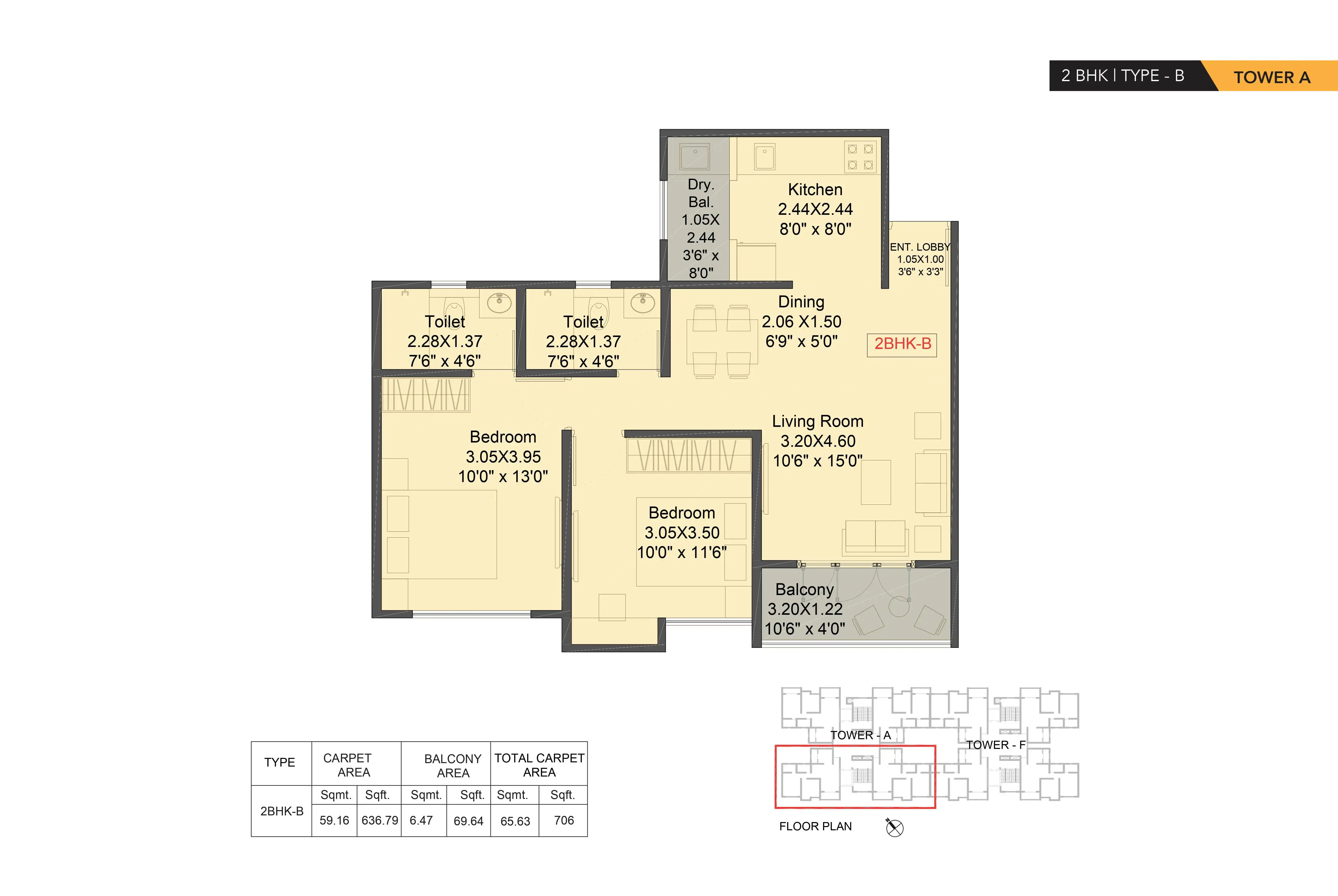 Kohinoor Shangrila Unit plan - 706 sq.ft.