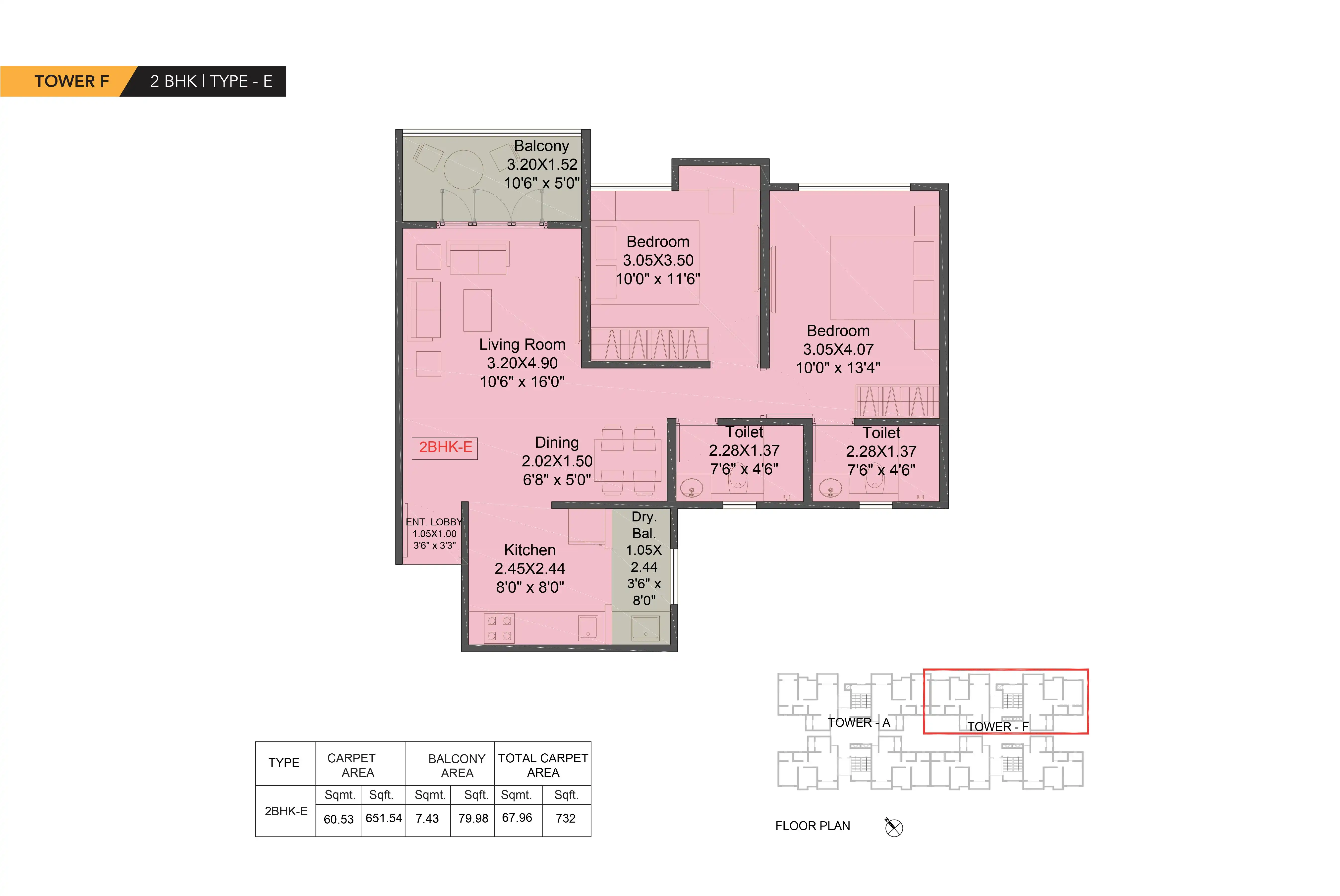 Kohinoor Shangrila Unit plan - 732 sq.ft.