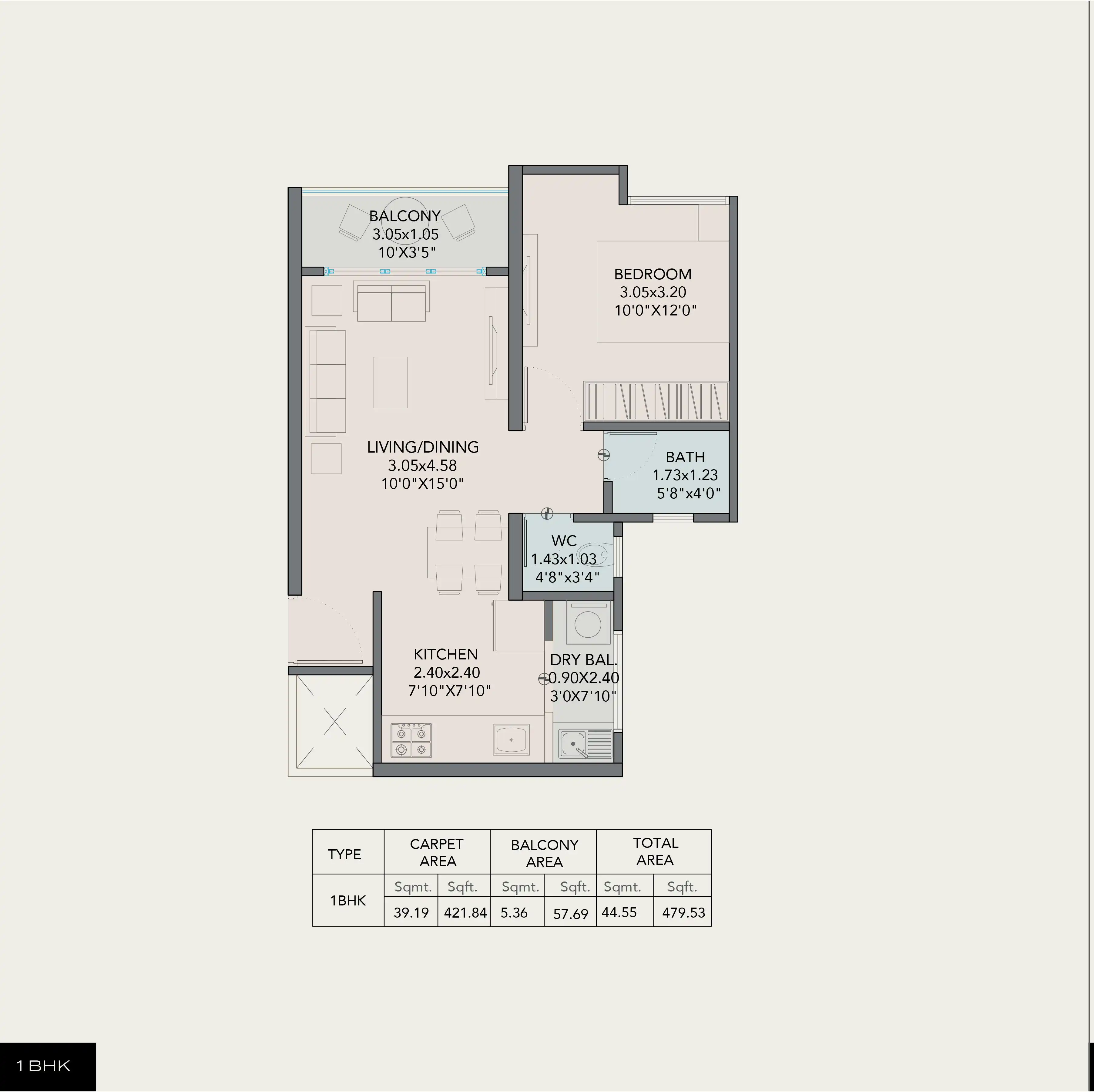 Unit plan - 480 sq.ft.