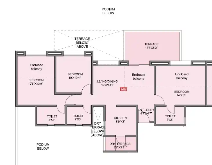 Kohinoor Grandeur Unit plan - 1045 sq.ft.
