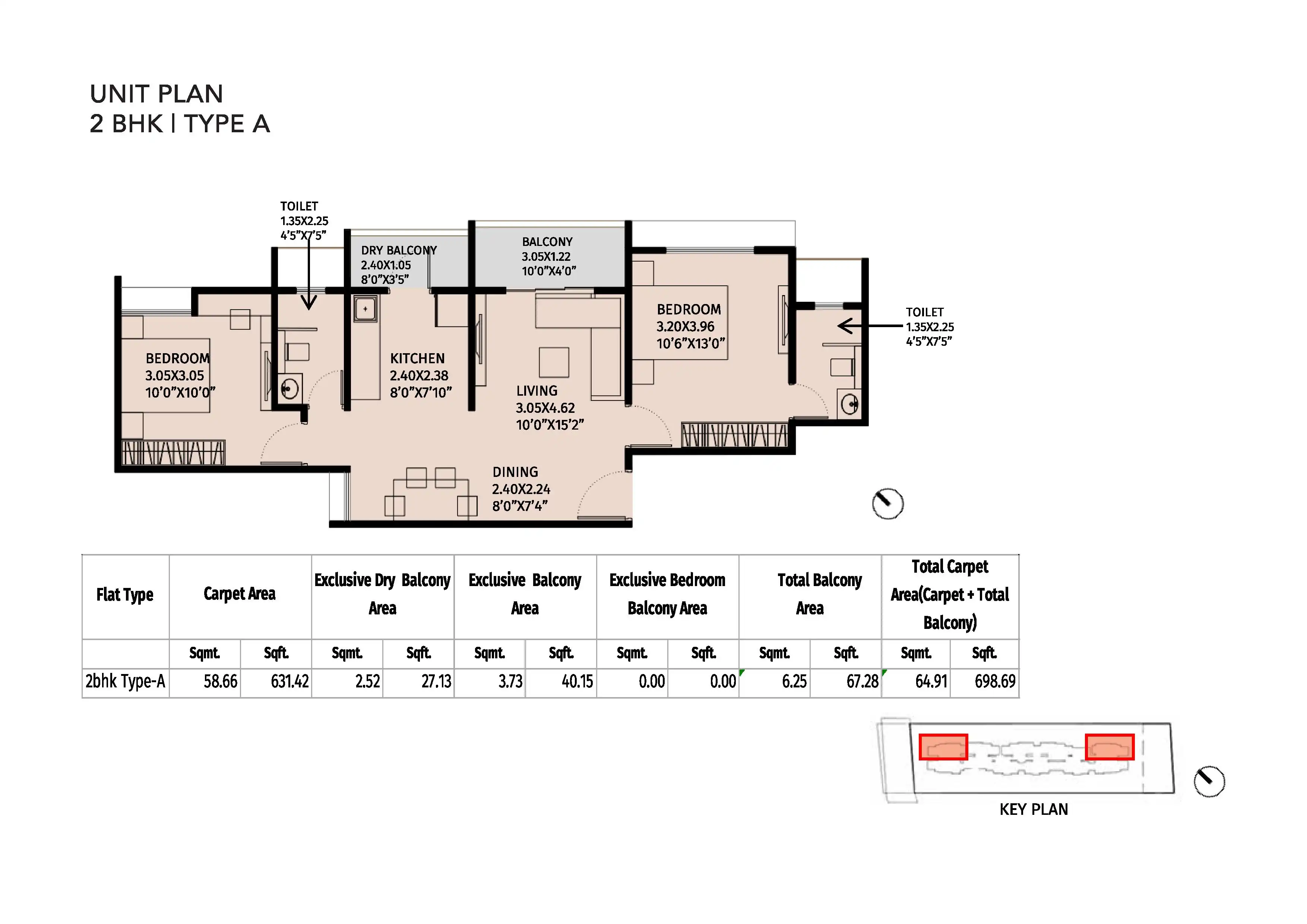 Kohinoor Emerald Unit plan - 698 sq.ft.