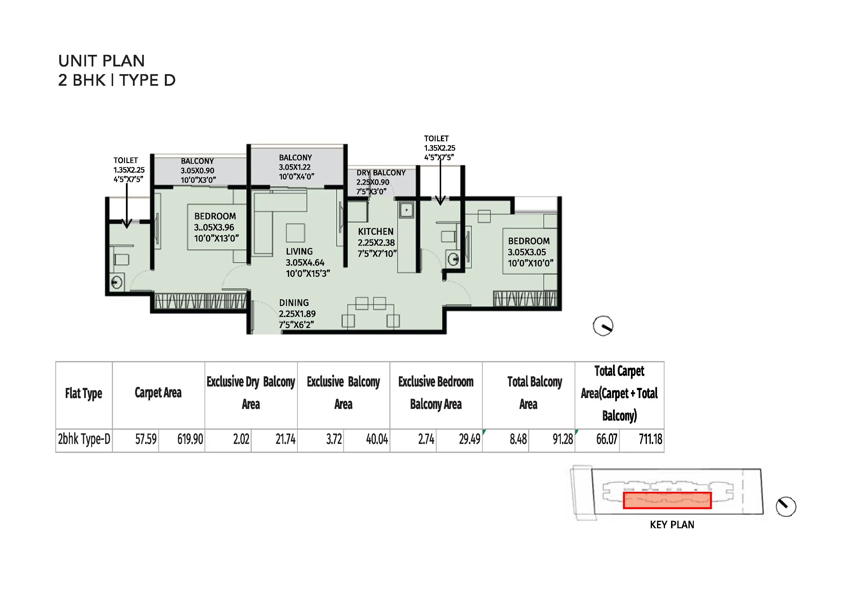 Kohinoor Emerald Unit plan - 711 sq.ft.