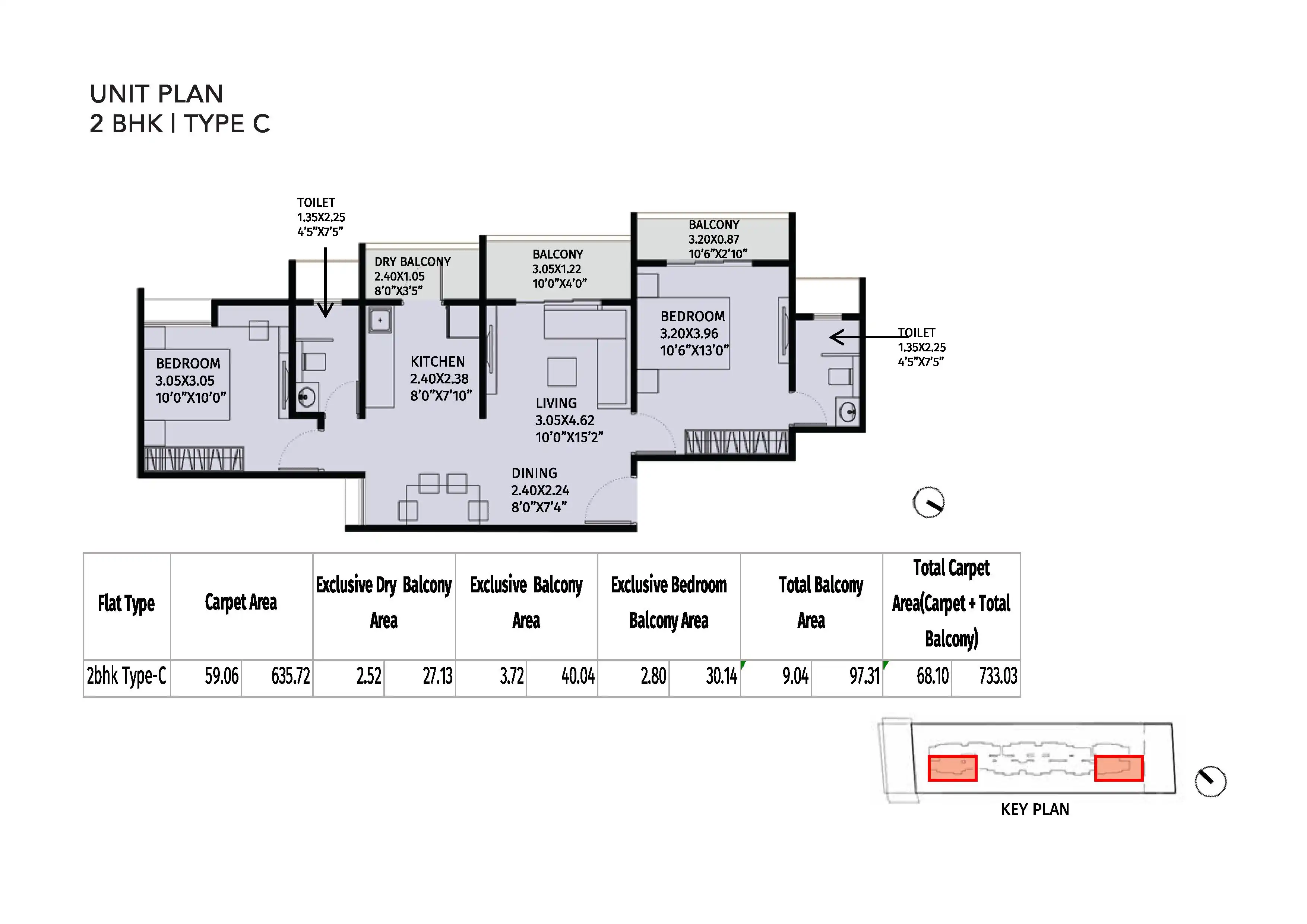 Kohinoor Emerald Unit plan - 733 sq.ft.