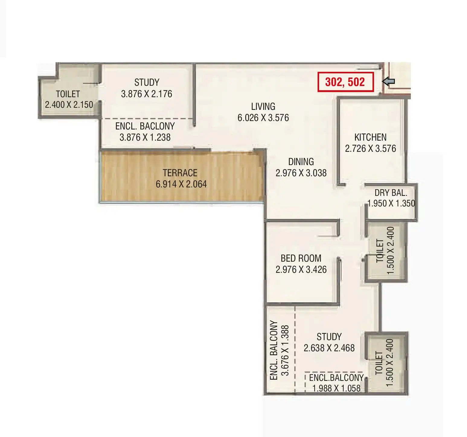 Kumar Peninsula Unit plan - 1370 sq.ft.