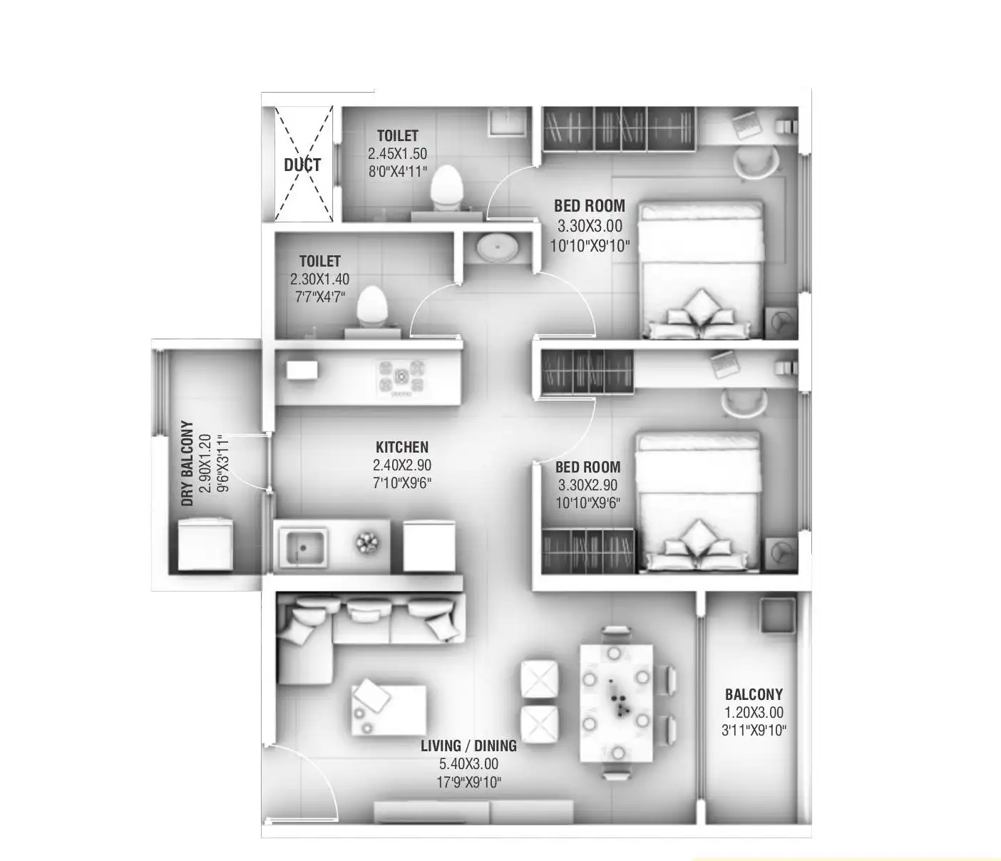 Ganga Altus Unit plan - 692 sq.ft.