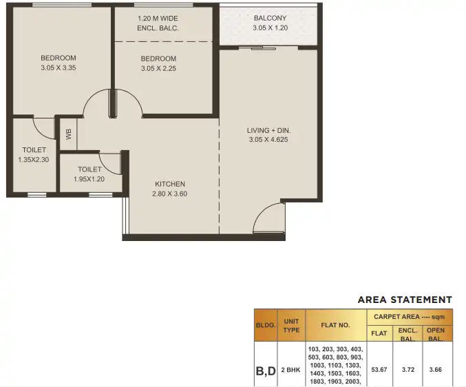Kolte Patil Oro Avenue Unit plan - 657 sq.ft.