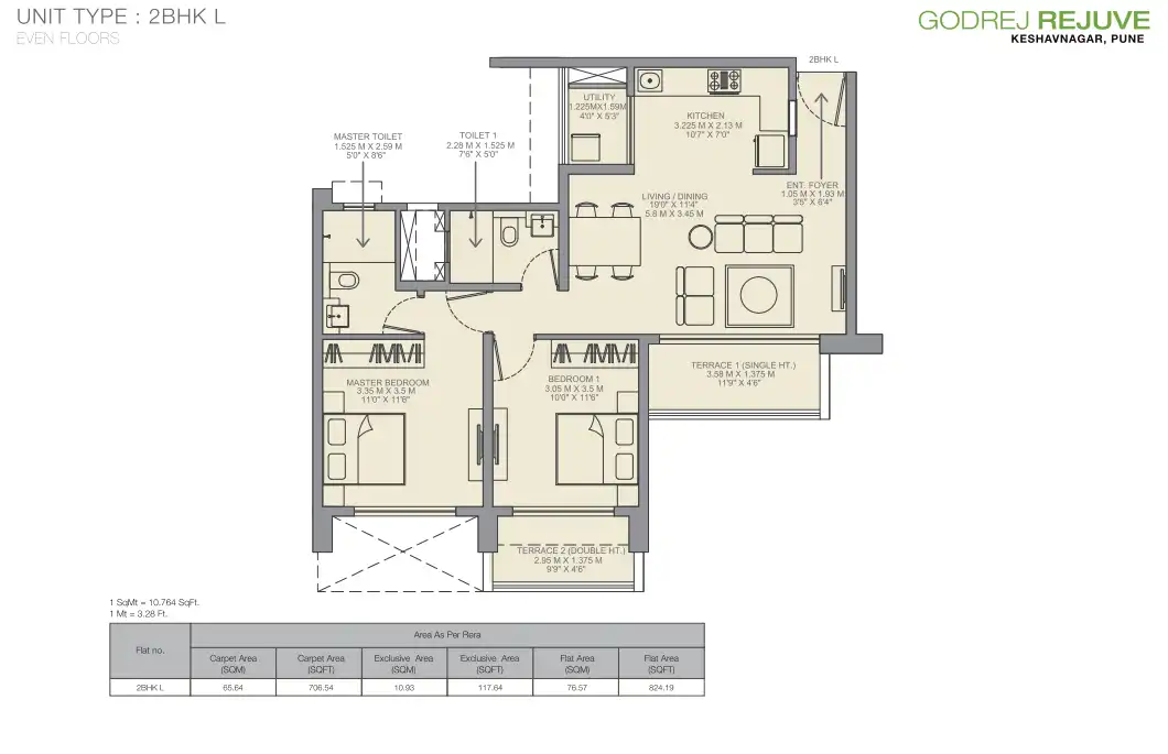 Godrej Rejuve Unit plan - 824 sq.ft.