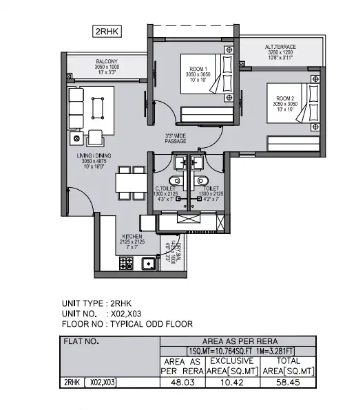 Godrej Forest Grove Unit plan - 629 sq.ft.