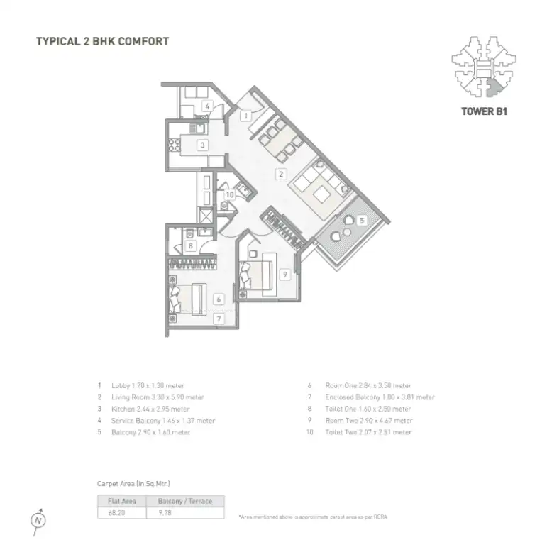 Kasturi Eon Homes Unit plan - 845 sq.ft.
