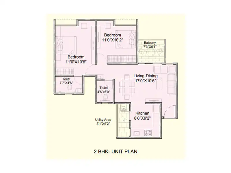 Kohinoor Courtyard One Unit plan - 718 sq.ft.