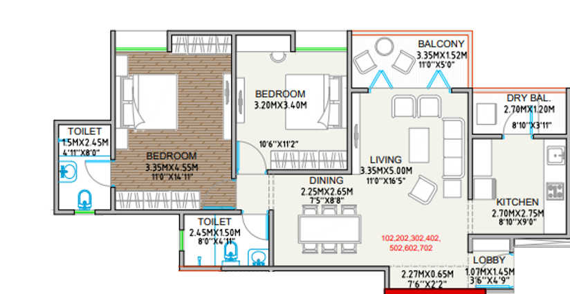 Majestique Ephelia Unit plan - 880 sq.ft.