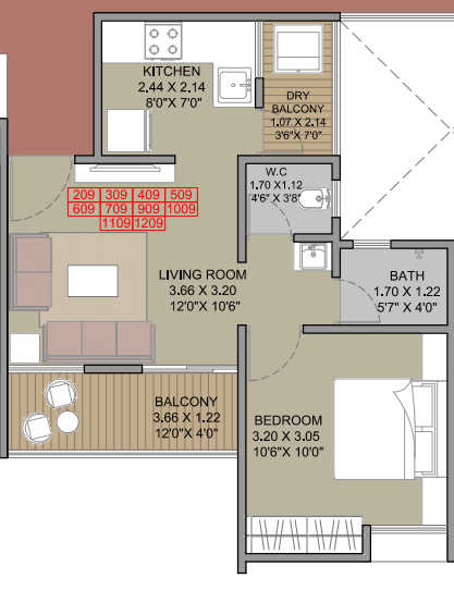 Majestique Nest Unit plan - 457 sq.ft.