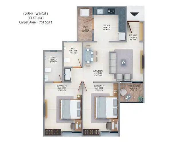 Majestique Swapnangan Unit plan - 761 sq.ft.