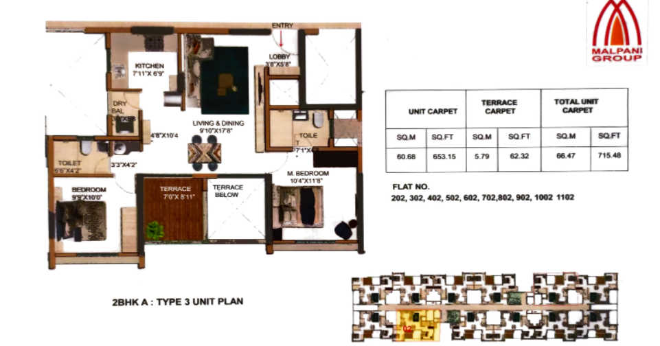 Malpani Cereza Unit plan - 716 sq.ft.