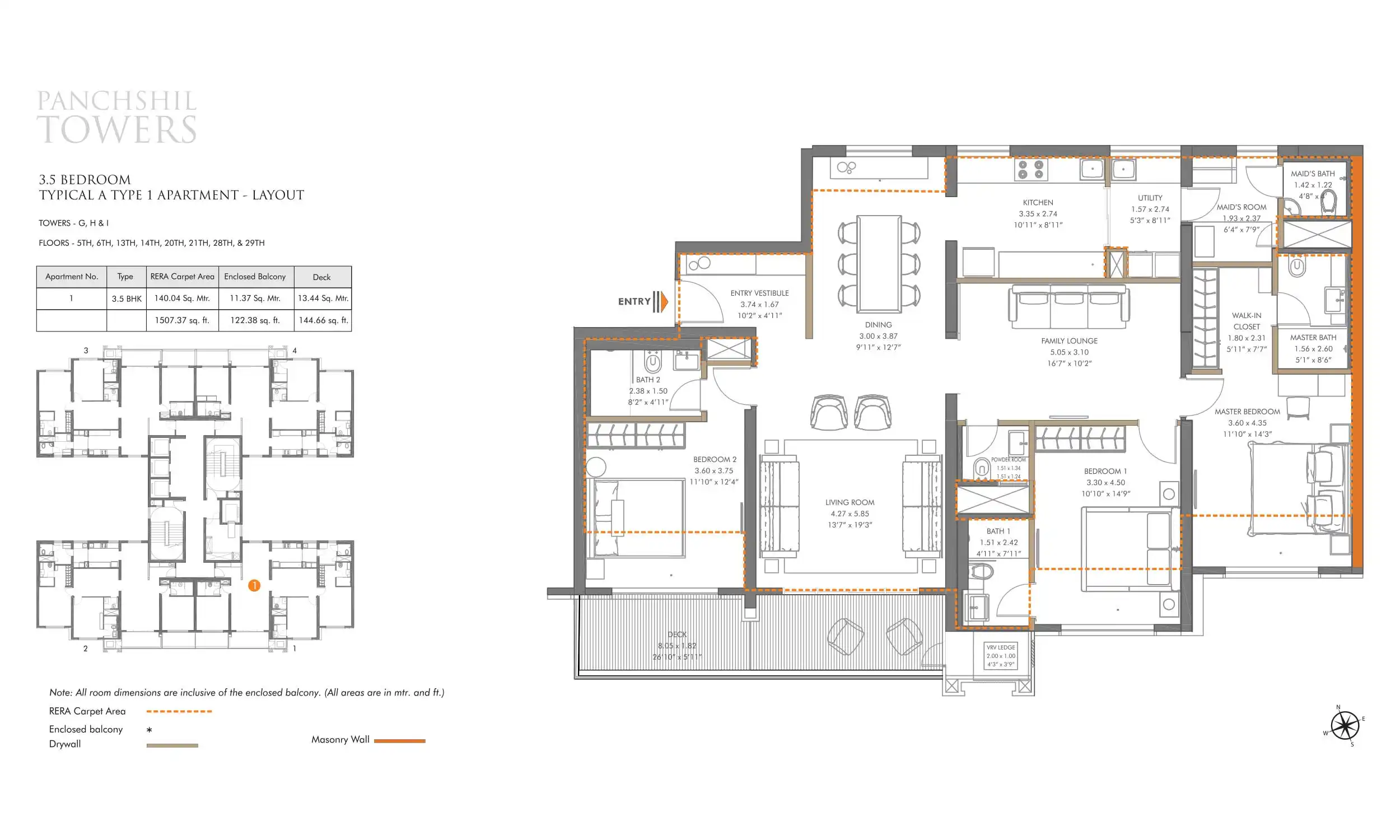 Panchshil Towers Unit plan - 1706 sq.ft.