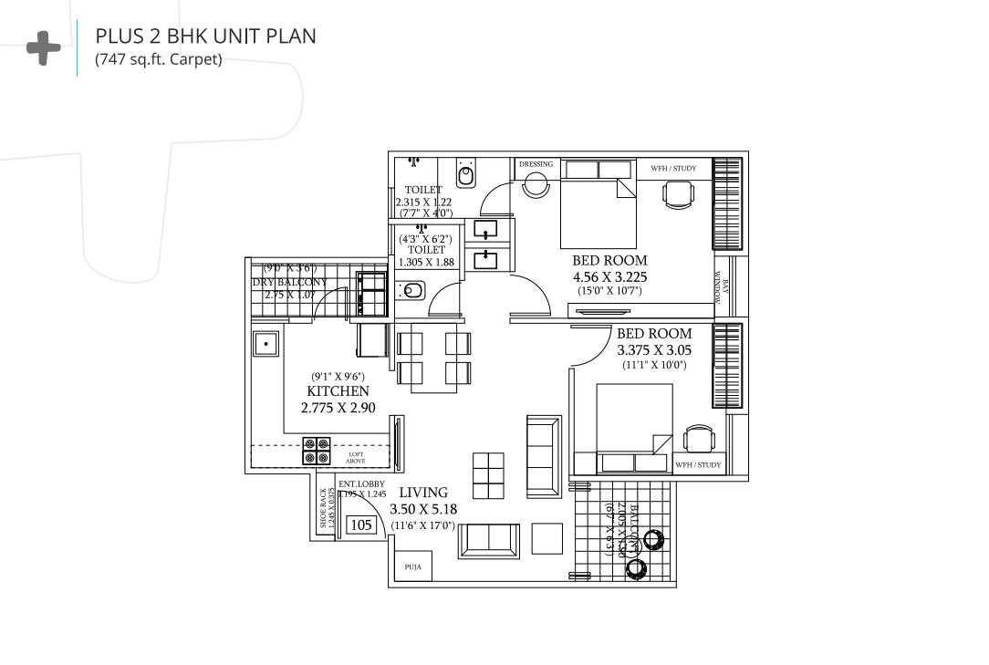 Unit plan - 747 sq.ft.