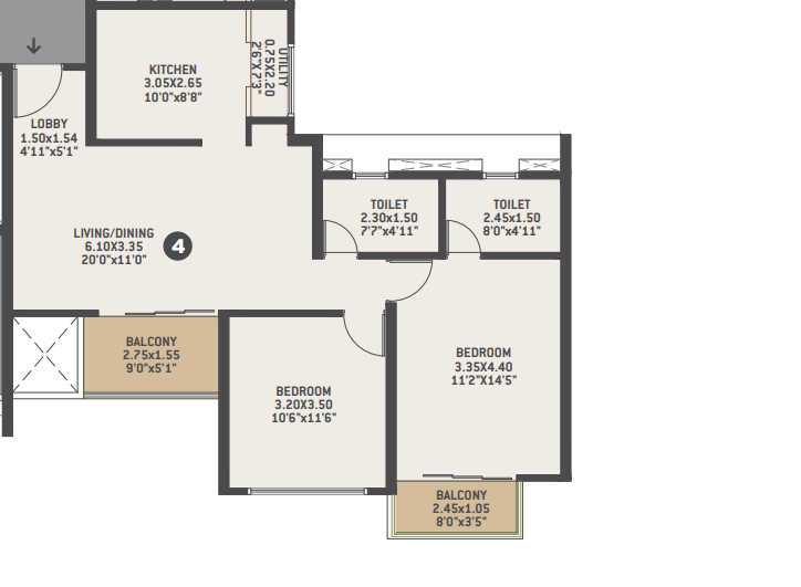 VTP Euphoria Unit plan - 855 sq.ft.