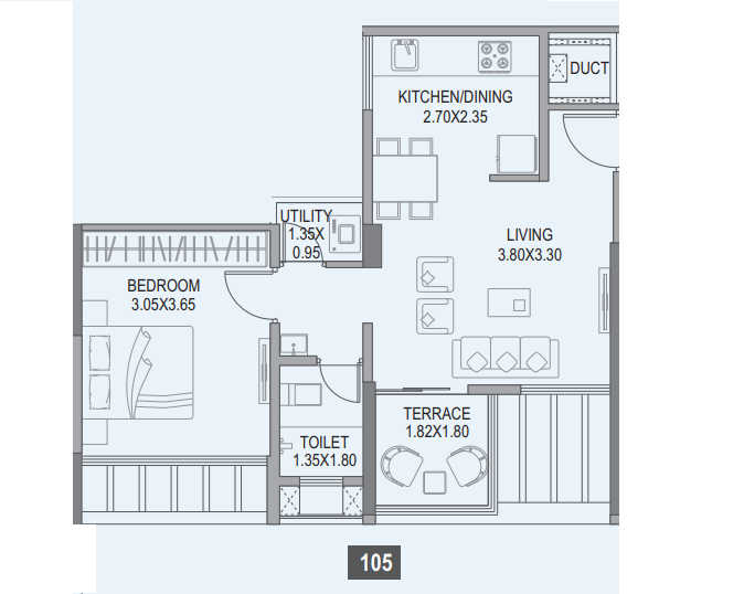 Paranjape Trident Towers Unit plan - 455 sq.ft.