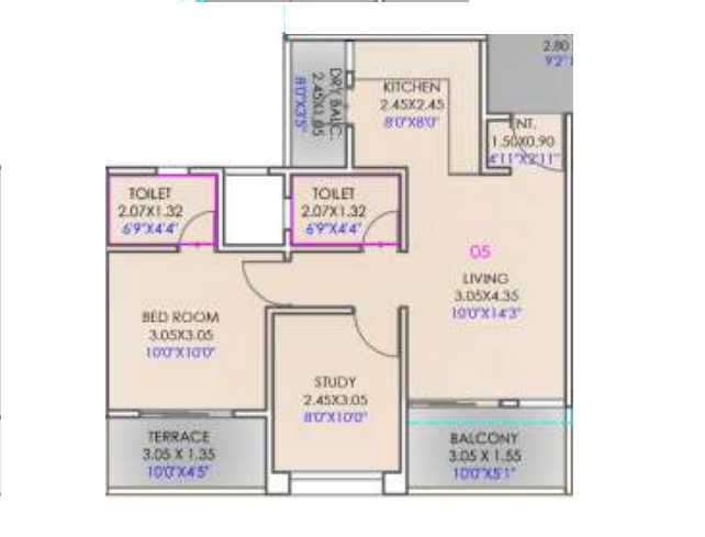 Ganga Amber Unit plan - 654 sq.ft.