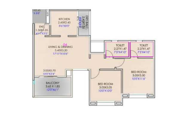 Ganga Amber Unit plan - 765 sq.ft.