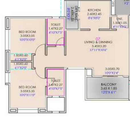 Ganga Amber Unit plan - 790 sq.ft.