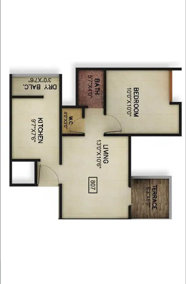 Kolte Patil Mount Castle Unit plan - 458 sq.ft.