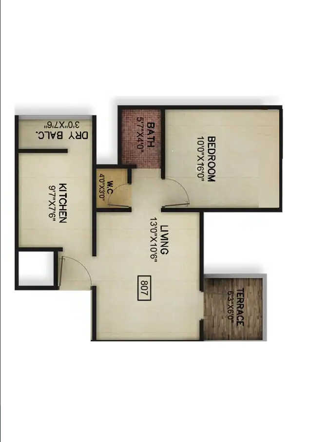 Kolte Patil Mount Castle Unit plan - 460 sq.ft.