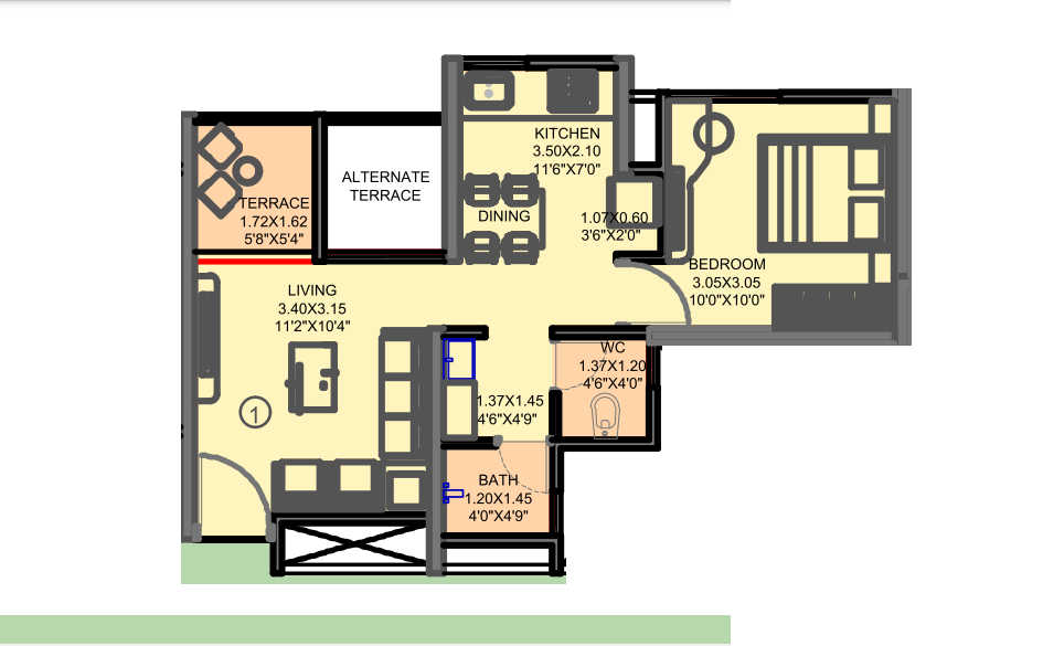 VTP Bel Air Unit plan - 423 sq.ft.