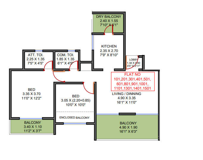 Sukhwani Skylines Unit plan - 821 sq.ft.