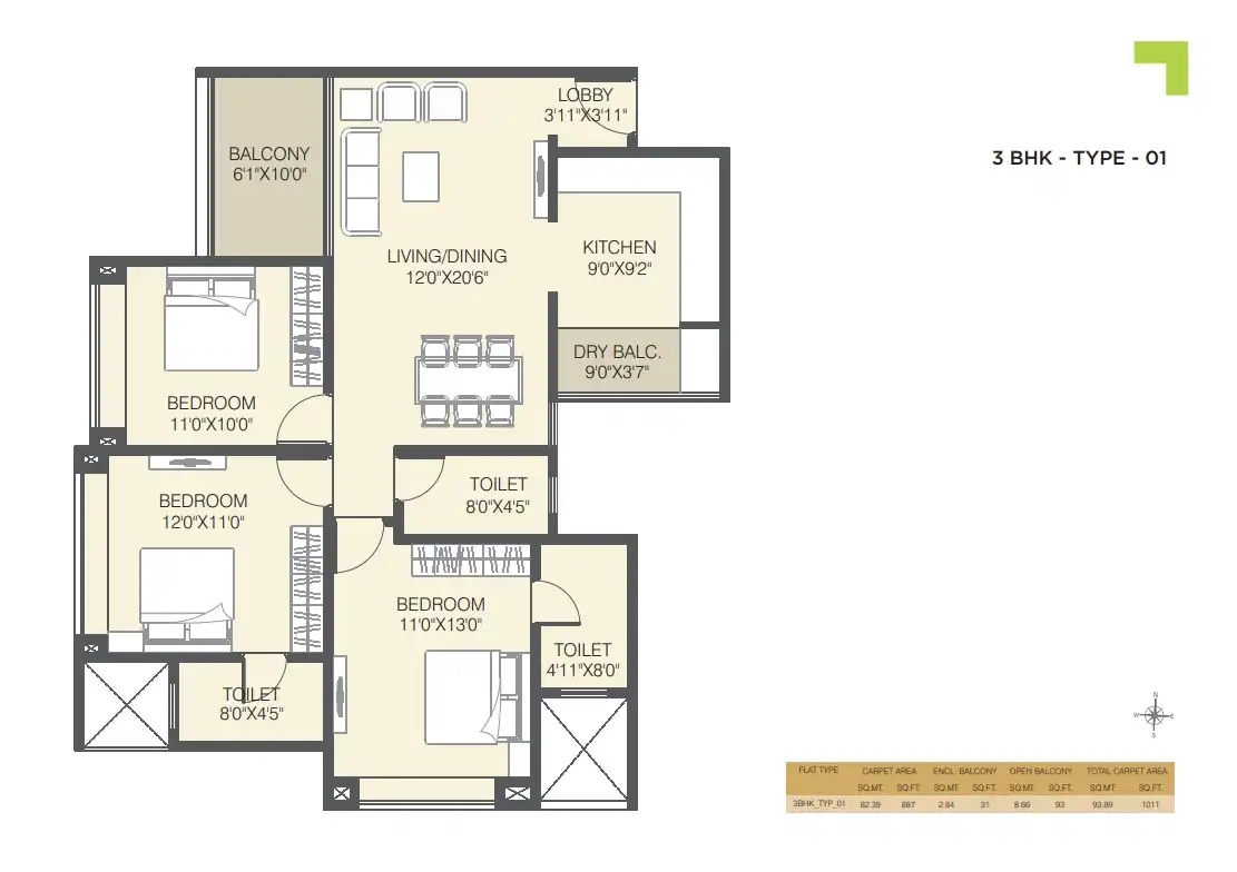 RGS Forte Unit plan - 1011 sq.ft.