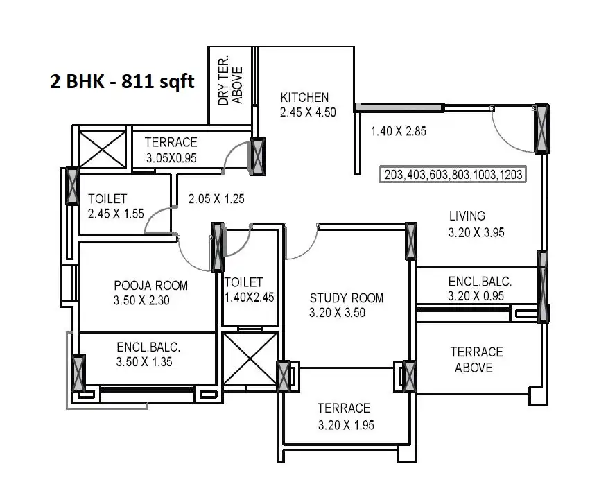 Kumar Piccadilly Unit plan - 811 sq.ft.