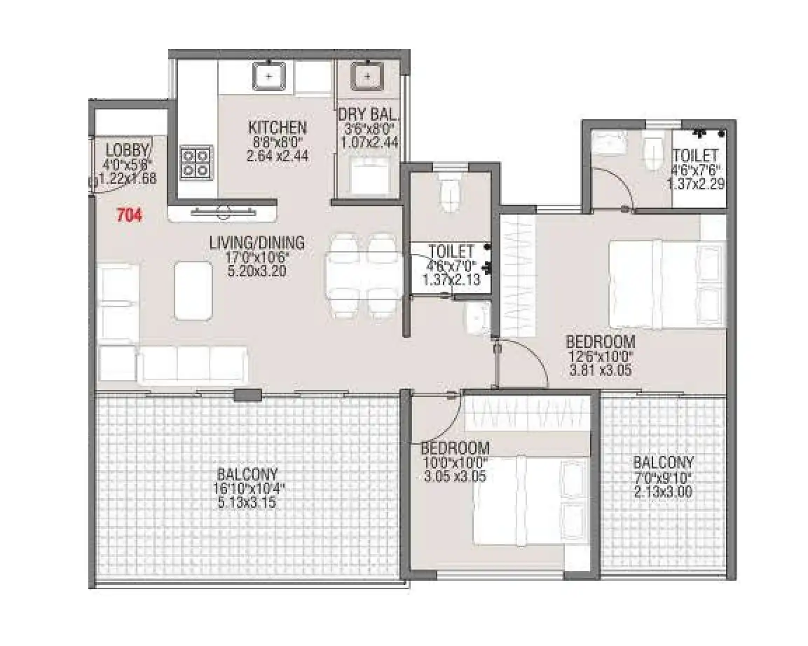 Millennium Pacific Unit plan - 895 sq.ft.
