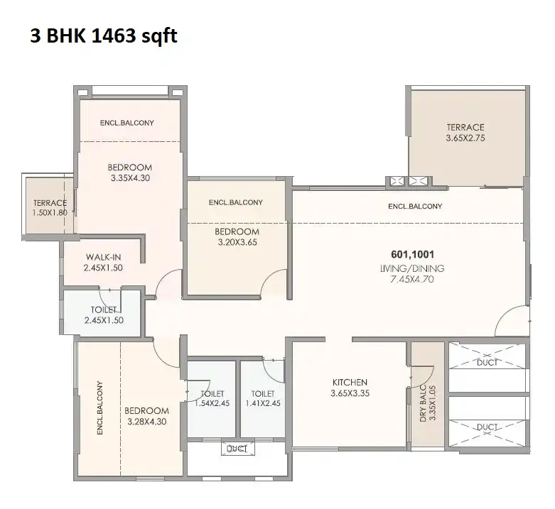 Kolte Patil 24k Stargaze Unit plan - 1463 sq.ft.