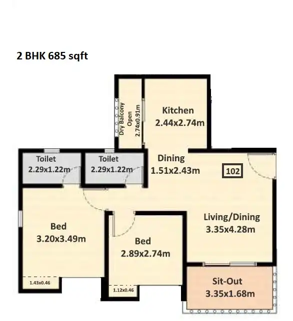 Nyati Exuberance Unit plan - 685 sq.ft.