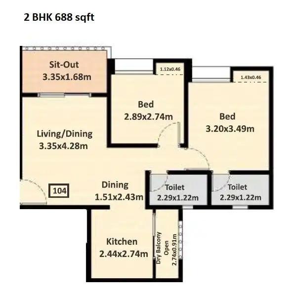 Nyati Exuberance Unit plan - 688 sq.ft.