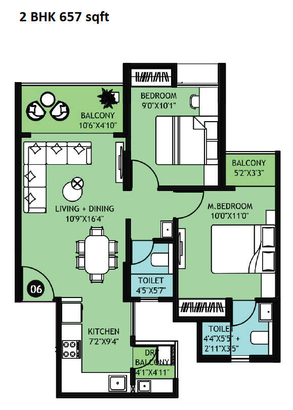 Rama Krystal One Unit plan - 657 sq.ft.