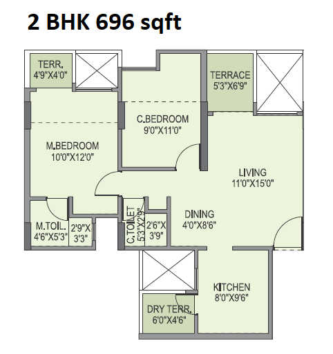 Unit plan - 696 sq.ft.