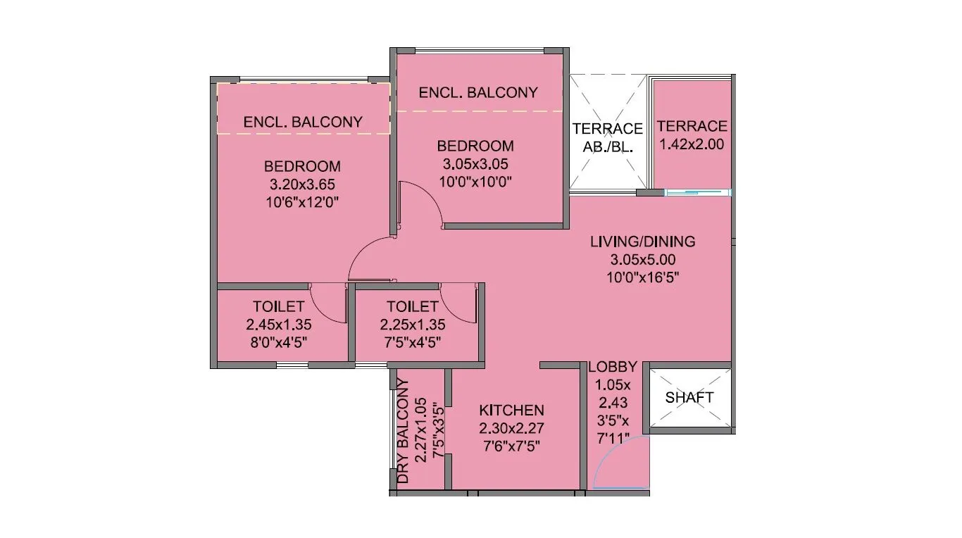 Kohinoor Coral Unit plan - 633 sq.ft.