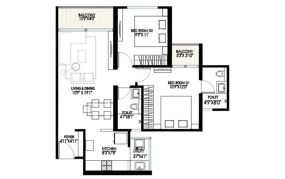 Gagan Royal Palms Unit plan - 767 sq.ft.