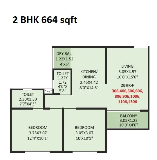 Unit plan - 664 sq.ft.