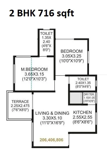 Jhamtani Ace Almighty Phase II Unit plan - 716 sq.ft.