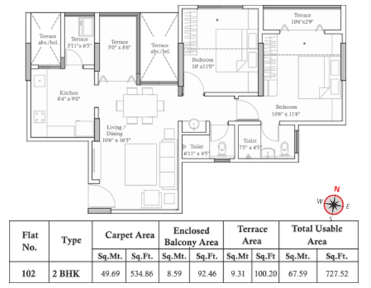 Legacy Bliss Unit plan - 727 sq.ft.