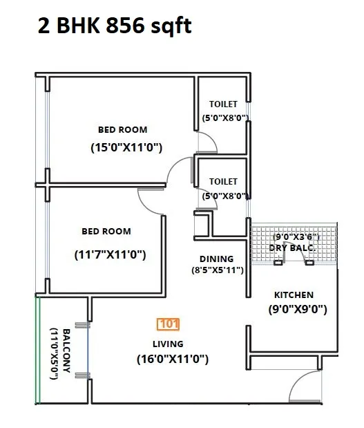 Kohinoor Zen Elite Unit plan - 856 sq.ft.